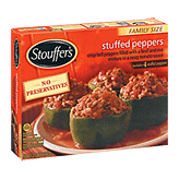 Stouffer's Family Size stuffed peppers, green bell peppers hand-filled with beef & rice in a zesty tomato sauce, 4 peppers Left Picture